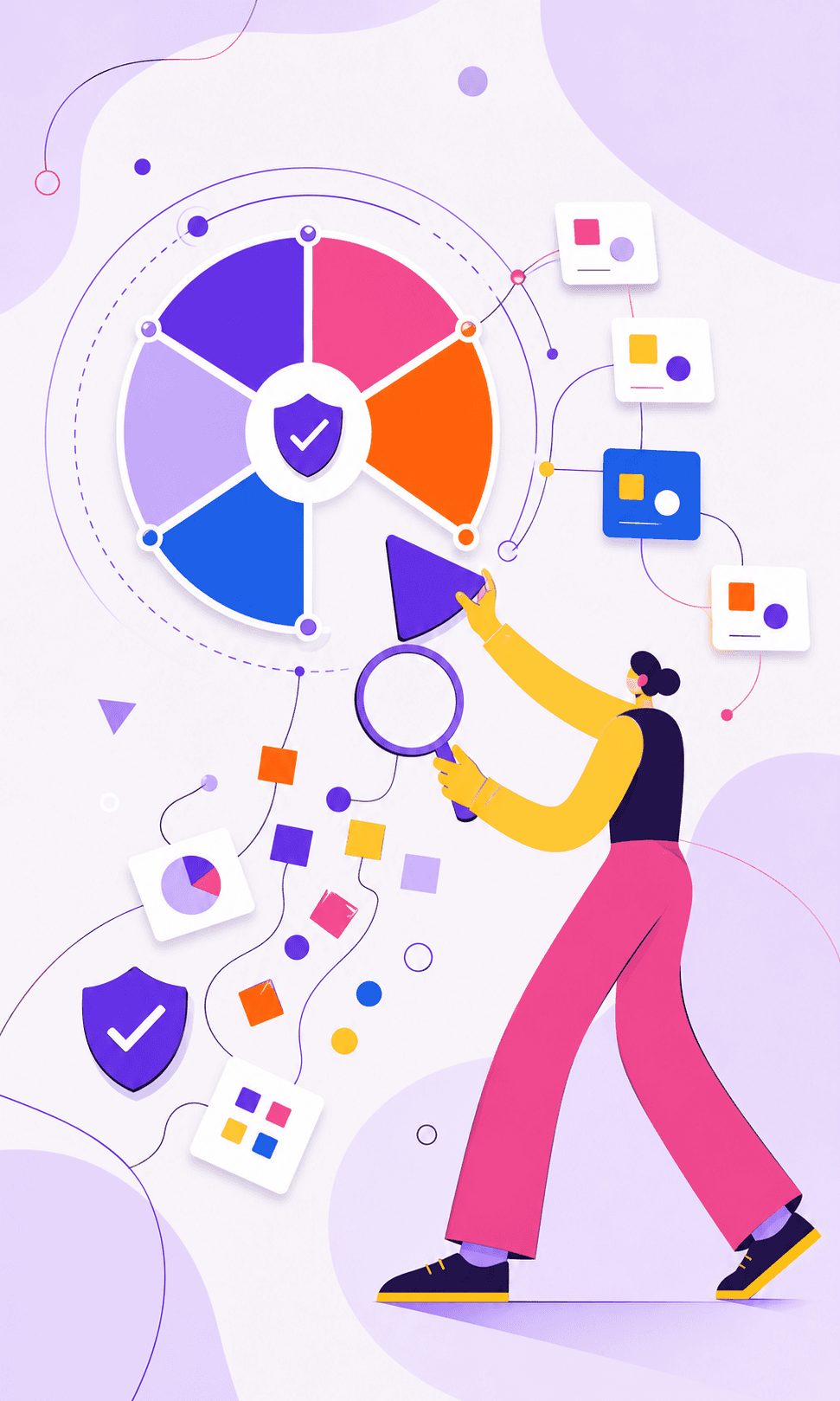 Abstract illustration of evidence being verified and combined into a six-part AI fluency assessment signal.